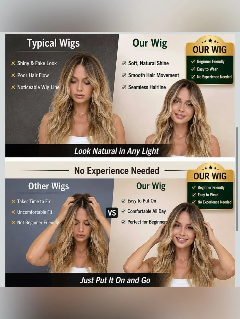 Blonde Wig for Women,26 Inch Long Wavy Curly Middle Part Hair